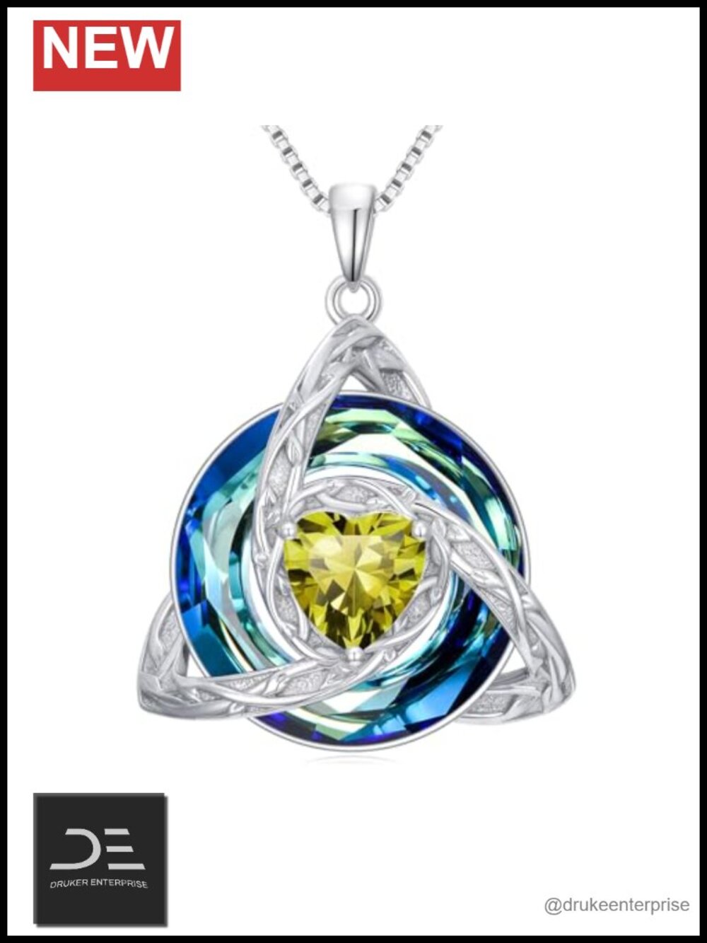 Sterling Silver Celtic Trinity Knot Birthstone Pendant Necklace